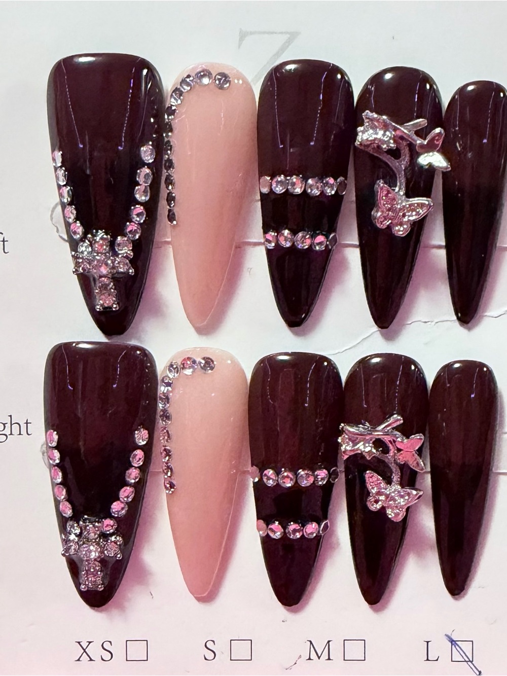 Dark Plum & Nude Rhinestone Stiletto Press-On Nails - Women Makeup